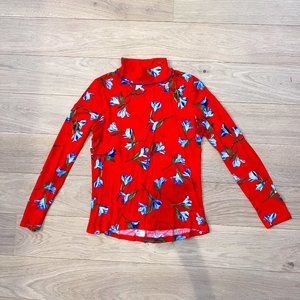 rag & bone Print Shaw Turtleneck Mock Red Blue Floral Lightweight Top